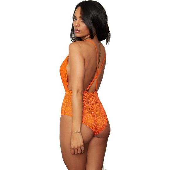 NEW Free People HAH Burnt Orange Comin' in HAHt Lace Floral Romantic Bodysuit S - Picture 2 of 7